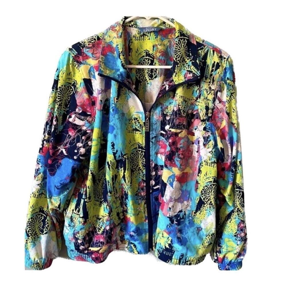 Koret Sport Windbreaker Jacket Womens Large Multi Color Abstract Print Zip Up